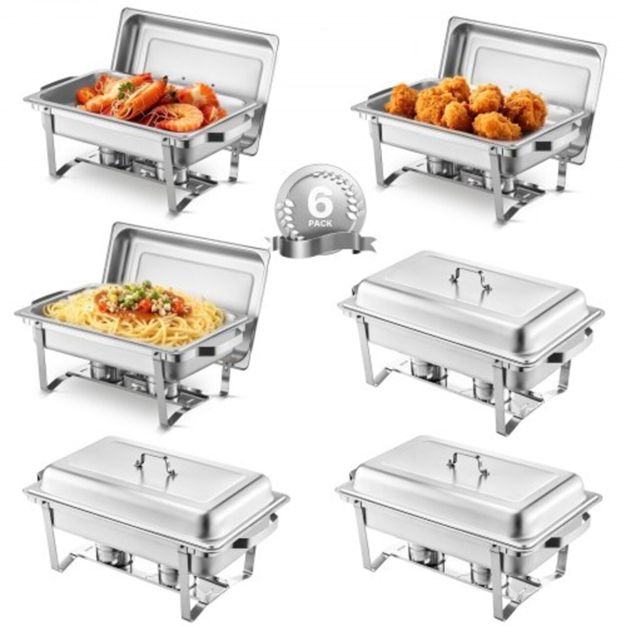 4 Pack 8 Qt Chafing Dish Buffet Set, Catering Warmer with Pans and Stand
